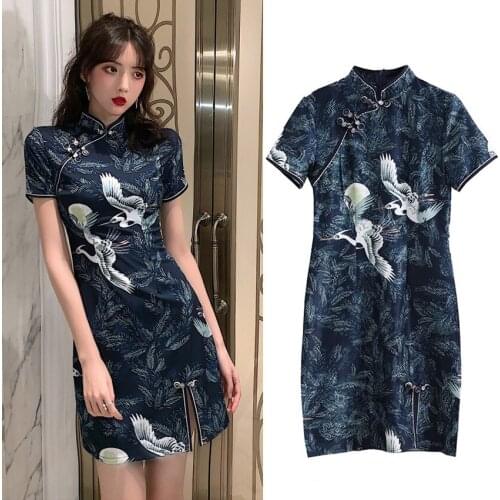 Asian Japanese Chinese Traditional Mini Qipao Dresses for Women Girls New Year Wedding Party Wear Bodycon Sexy Tight Clothing