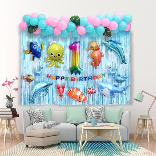 Large Ocean Foil Balloons Set Kids Boy Girl Birthday Party Decoration Animal Air BABY Shark Globos Children Number Ballon Dq75