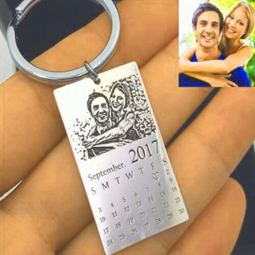 Amxiu 925 Sterling Silver Calendar Key Chains Customize Lovers Photo Highlight Date KeyChains For Men Fathers Gift Accessories
