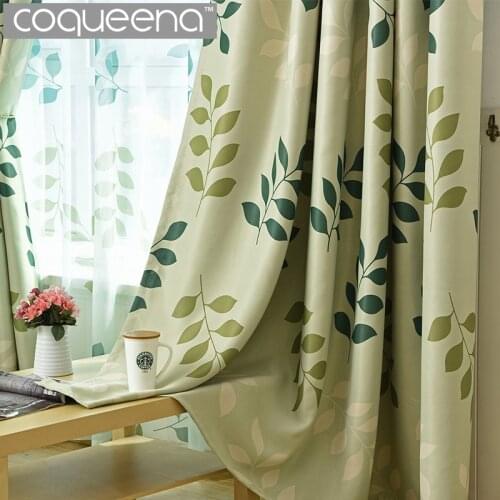 Coqueena Brand Modern Green Leaf Pattern Ready Made Custom Curtains for Living Room Bedroom Kids Children Room Home Decoration