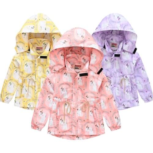 Flower Unicorn Girls Jacket Autumn Hooded Windbreaker Outerwear Fashion Christmas Coat Birthday Party 3-8 Years Old Kids Clothes