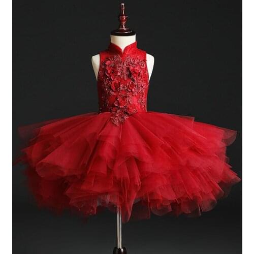 Appliques Beads Lace Baby Girl Dress Infant Baptism Gown Layered Tulle Newborn Christmas Pageant Costume for Princess Wedding