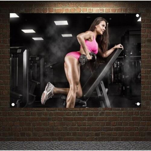 Fitness Center Motivational Workout Posters Exercise Banners Flags Wall Art Canvas Painting Tapestry Mural Gym Home Decoration