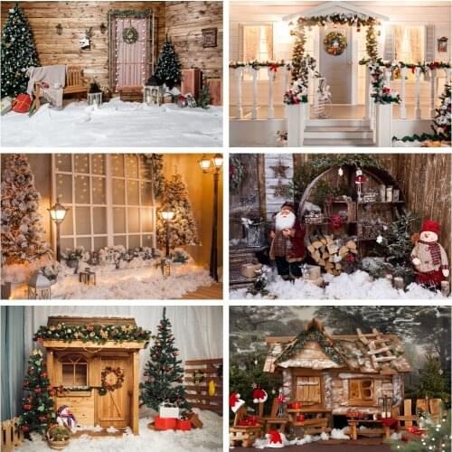 Christmas Tree Gift Wooden Wall Rural House Carpet Snow Lantern Gift Baby Portrait Photo Backdrops Photographic Backgrounds