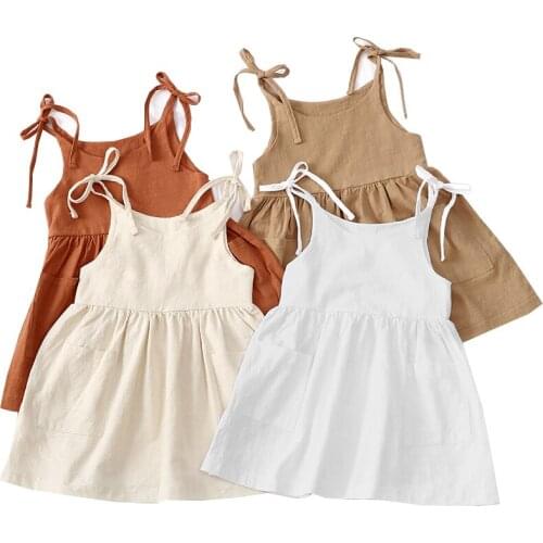 Cotton Linen Toddler Girls Dress Summer Quality Fashion Baby Outfits Slip Clothes Kids Children Stylish