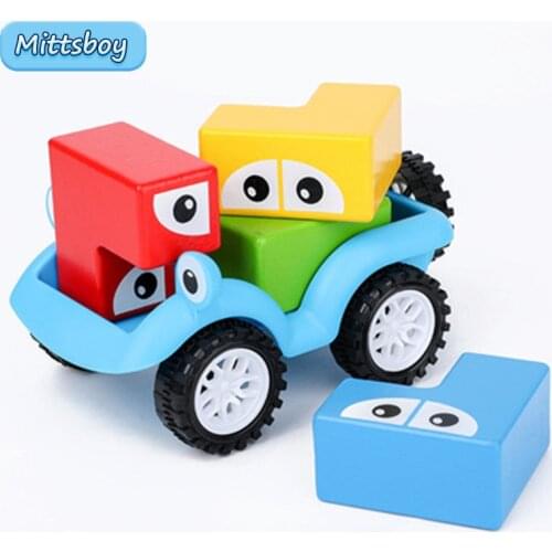 Montessori Block Car Model Puzzle Educational Wooden toy 3D Puzzle Wooden Baby Early Education Counting Geometry Leares Toy GIFT