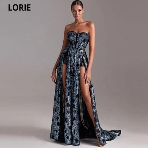 LORIE Sweetheart A-Line Evening Dresses 2021 Long Camo Satin Robes De Soirée Side Split Vestido De Fiesta De Boda Court Train