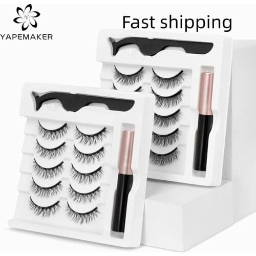 YAPEMAKER Magnetic Eyelashes 3D Natural False Eyelashes Waterproof Lasting Magnetic Eyeliner&Tweezers Makeup Set Fast shipping