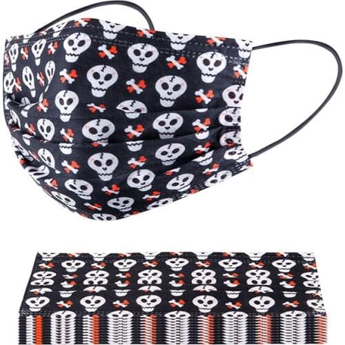 10pc SKULL Print Mask Adult Masque Women Man Disposable Face Mask 3ply Ear Loop Mascarillas Desechables Halloween Cosplay