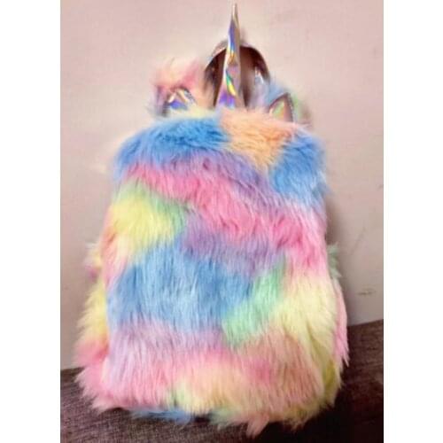 Joyloading Fashion Cartoon Unicorn Fur Shine Laser PVC Shoulders Bag Boys Girls Backpack Original Design