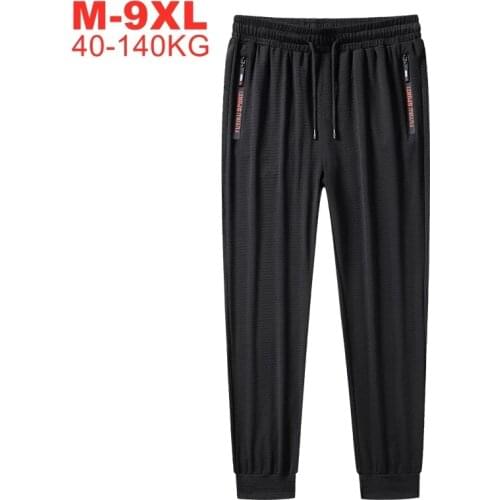Male Trousers Breathable Elastic Plus Size 9XL140KG Black Pants High Quality Casual Big Size Pants Men Summer Cool Sweatpants