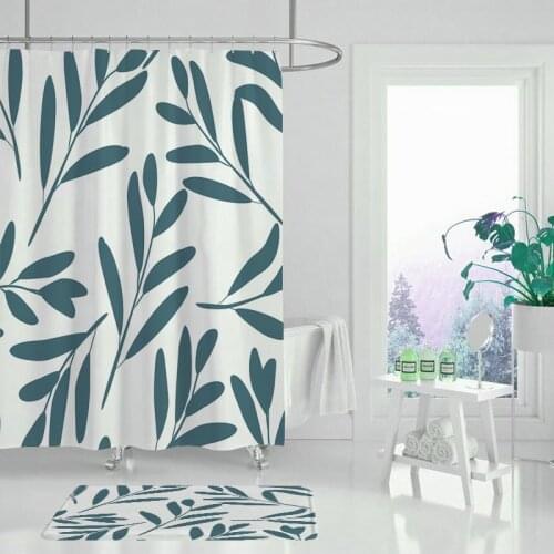 Shower curtain set flower garden flower leaf green tropical plant bathroom curtain printing flower bathroom curtain cushion set