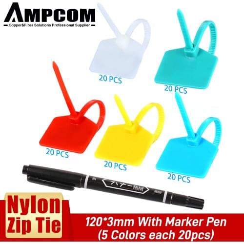 AMPCOM Nylon Cable Zip Ties with Marker, Self-Locking Written-on Cable Mark Ties 4.72 in - 5 Colors/ 100PCS