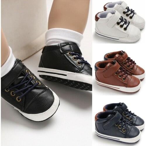 2019 Brand New Newborn Baby Boy Girl Soft Sole Crib Shoes Warm Boots Anti-slip Sneaker PU Breathable Solid First Walkers 0-18M