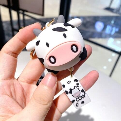 New Creative Fashion Cartoon Cow Pendant Keychain Cute Calf Key Ring For Couple Car Bag Ornaments Small Gifts