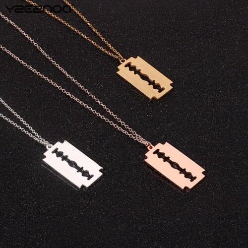 Punk Silver/Gold/Rose Gold Stainless Steel Razor Blades Pendant Necklaces Men Jewelry Steel Male Shaver Shape Necklace