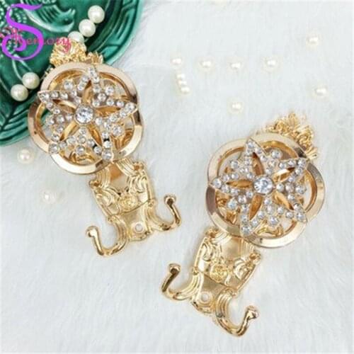 Luxury Five Star Rhinestones Curtain Tie Back Holders Alloy crystal Tieback Wall Hat Bag Clothes Hooks Hanger Home Decor
