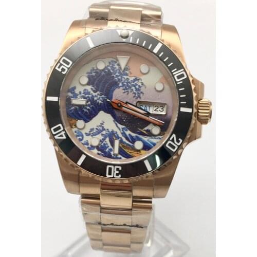 Luxury 40mm Mens Watch Day Rose Gold Case Luminous Dial Sapphire Glass Automatic Watch Mechanical Steel Band
