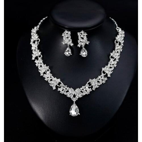 Luxury Bridal Jewelry Sets Crystal Water drop Necklace Earrings Sets Women Fashion Wedding Bridal Dress Accessories
