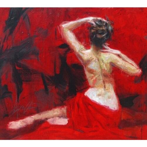 Handmade Romantic Woman Nude Canvas Oil Painting Hand Painted Sexy Nude Lady in Red Background Knife Palette Canvas Painngs