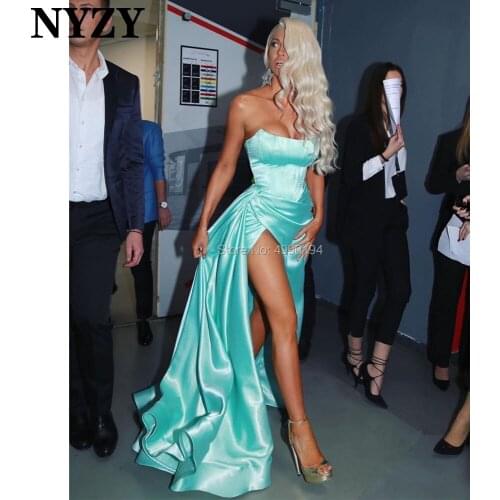 Sexy High Split Evening Dresses Long NYZY E312 Celebrity Party Prom Dresses robe soiree dubai