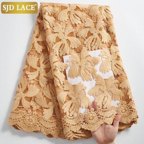SJD LACE Latest Sequins African Lace Fabric Embroidery French Mesh Lace Fabric Sequined Milk Silk For Wedding Party Dress A2298