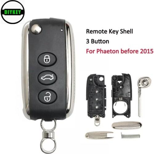 DIYKEY Replacement Flip Uncut Smart Remote Key 3 Button Key Shell Only for Volkswagen Phaeton before 2015 year