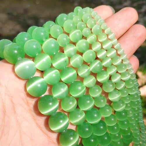 Light Green Cats 4/6/8/10/12mm Eye Opal Beads Natural Stone Glass Loose Beads for Jewelry Making DIY Bracelets Accessories 15