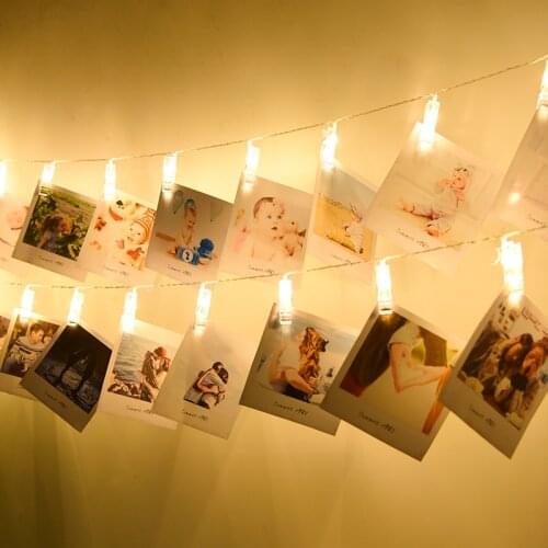 2M 20 LED String Lights Copper Wire Clothespins Battery Powered Garland for Photo Holder Christmas Wedding Birthday Party Decor