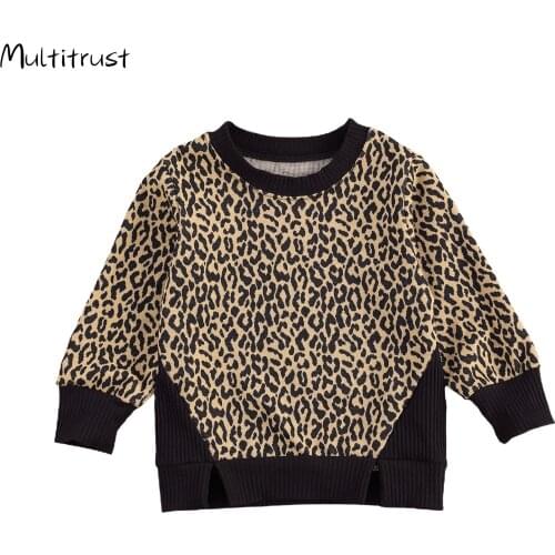 1-6Y Infant Kids Girls Leopard Sweatshirt Tops Casual Style Long Sleeve Pullover Patchwork Autumn Tops