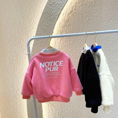 Boys Sweatshirt Childrens Winter Clothes New Korean Childrens Letters Fake Two-piece Long-sleeved Tops Baby Velvet Sweatshirt
