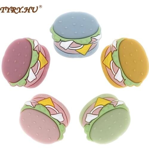TYRY.HU 10pcs Mini Cartoon Hamburger Silicone Beads Baby Teething Toys DIY Pacifier Chain Accessories Food Grade Kids Gift