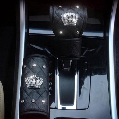 Universal Car Seat Belt Cover Leather Shoulder Pad Crystal Diamond Shifter Hand Brake Gear Covers Car Interior For HONDA Toyota