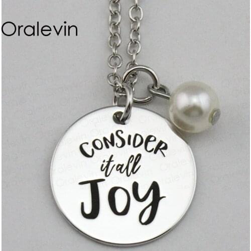 CONSIDER IT ALL JOY Inspirational Hand Stamped Engraved Custom Pendant Necklace for Trendy Women Gift Jewelry,10Pcs/Lot, #LN2230