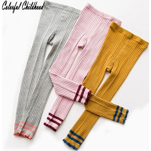 Vintage 2 stripe Spring new girls leggings cotton slim toddler pants infant newborn body clothes knit children trousers