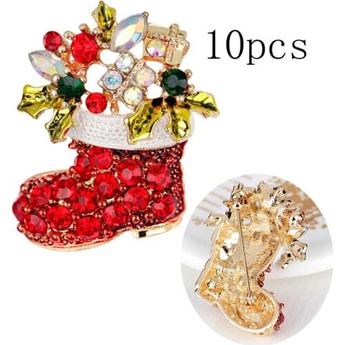 10pcs Rhinestone Boots Brooches Pins For Women Cute Red Color Christmas Shoes Brooch Coat Backpack Broches Fashion Jewelry