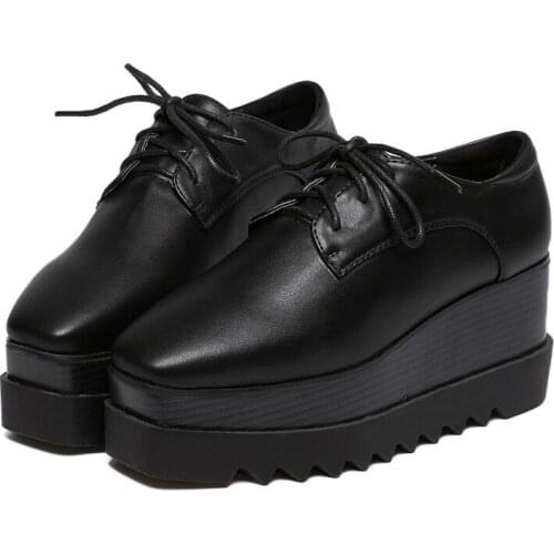 Wholesales Womens Oxfords Shoes PU Lace Up for Casual Comfort Ladies Creeper Flats