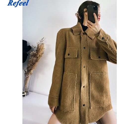 Women Boyfriend Style Brown Coats Jacket Loose Long Sleeves Pocket Ladies Elegant Autumn Winter Coat