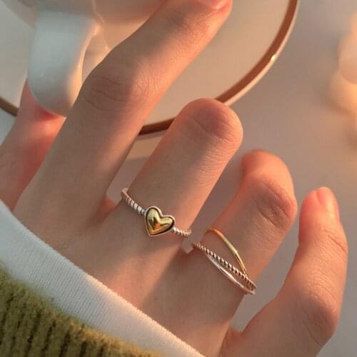 Vintage Golden Love Heart Engraved Simple Twist Thin 925 Sterling Silver Adjustable Rings For Women Minimalist Delicate Jewelry