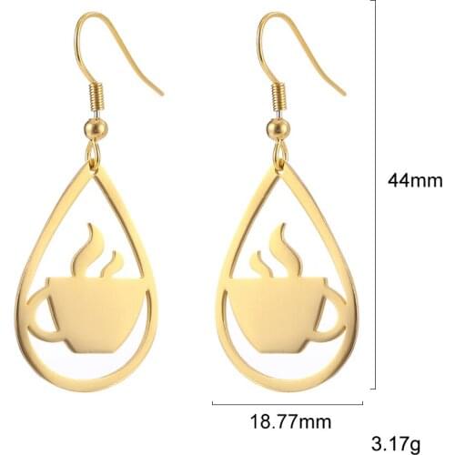 ZST0016 2020 new design stainless steel earring coffee cup Geometric shape drop charm earring Europe lady jewelry
