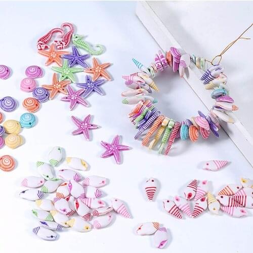 100pcs Conch Shell Starfish Ocean Animal Mixed Beads Charms For Pendant Anklet Bracelet Necklace DIY Jewelry Making Accessories