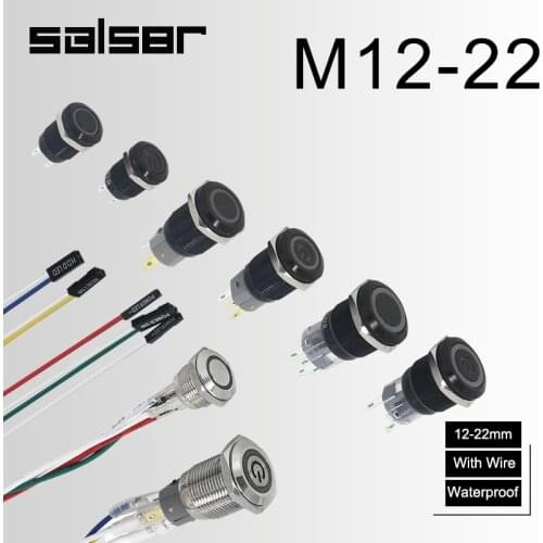 12/16/22mm 3-6V DIY With Wire For Computer PC Lamp Light Main Board Power Supply Black/Silver Metal Push Button Switch