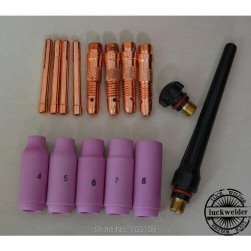 15pcs TIG Kit Collet Collet Body Nozzle Welding Torch Comsumables Connector For WP17 18 26 Series