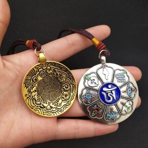 2PCS Efficacious Amulet Greco-Buddhist pocket travel bag CAR Auspicious Nine Palaces Eight Diagrams Mantra Tibet Buddha Pendant