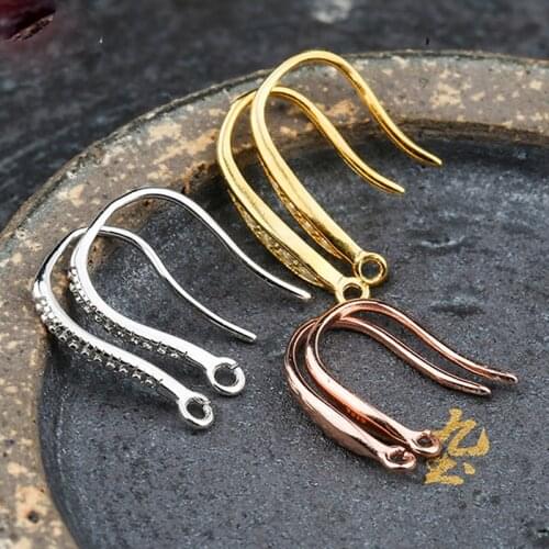 2pcs 100% 925 Sterling Silver Fashion Earring Hooks Semi-finished Women Drop Earbob Hooks DIY European Findings DIY Fine Jewelry