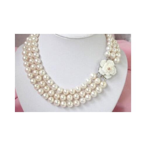 3ROW 9-10MM NATURAL WHITE SOUTH SEA PEARL NECKLACE 17-20INCH