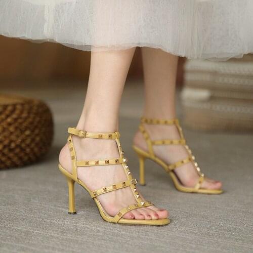 Brand Open Toe Fashion Sandals Women Summer New Style Rivet Roman Sandals All-match High Heels Party Dress Stiletto Shoes