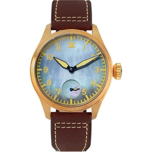 San Martin Men Pilot Watch Mens Watches Bronze Manual Mechanical Wristwatch Sapphire 100M Waterproof Luminous MOP Dial ST3621