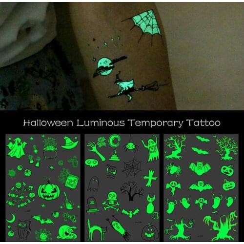 Halloween Decor Luminous Temporary Tattoo Stickers Waterproof Face Body Tattoos Sticker Personality Party Masquerade Fake Tattoo