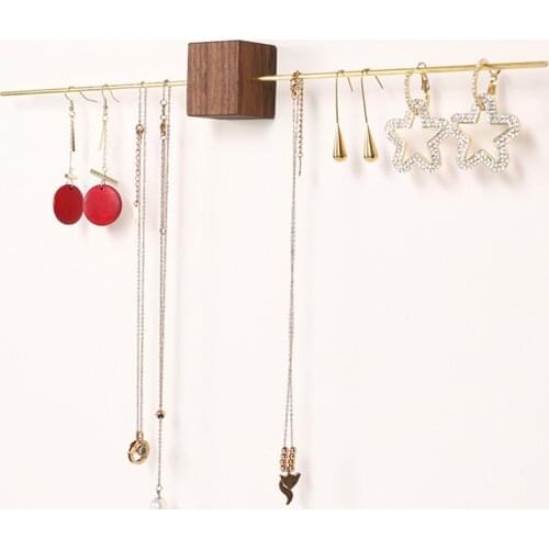 Wood metal Hanging jewelry stand wall stick-up holders for necklace bracelet earring headband organizer headrope display case